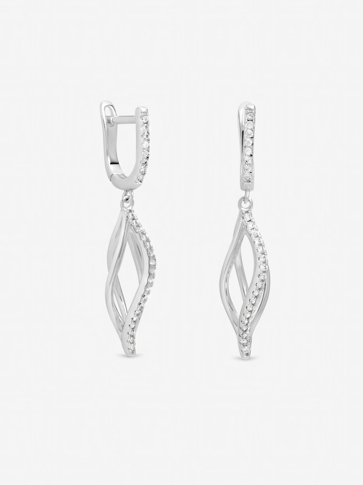 Inicio Sterling Silver Pave Twist Cage Drop Earrings - Gift Pouch - Image 3 of 3