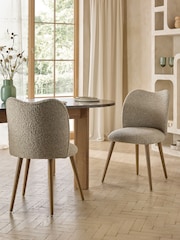 Set of 2 Tweedy Boucle Mink Brown Mid Wood Leg Nomad Dining Chairs - Image 1 of 9