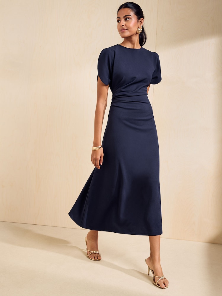 Friends Like These Navy Split Sleeve Ruched Midi Dress - Image 1 of 5