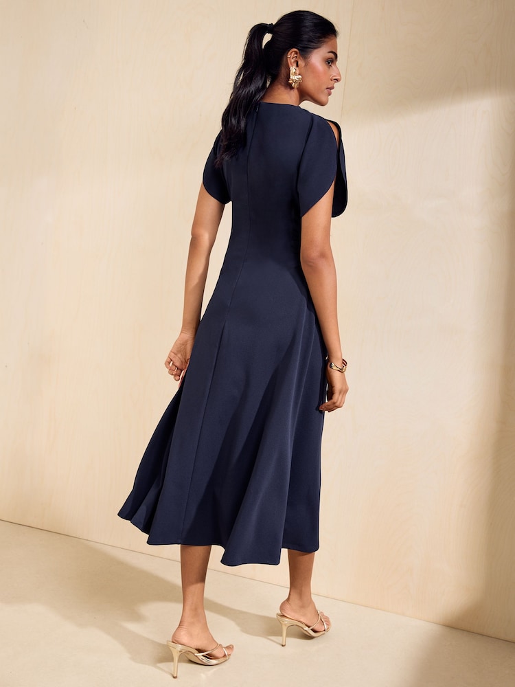 Friends Like These Navy Split Sleeve Ruched Midi Dress - Image 5 of 5
