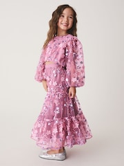 Berry Pink Embellished Long Sleeve Top and Skirt set (3-16yrs) - Image 2 of 9