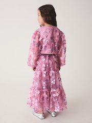 Berry Pink Embellished Long Sleeve Top and Skirt set (3-16yrs) - Image 3 of 9