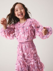 Berry Pink Embellished Long Sleeve Top and Skirt set (3-16yrs) - Image 4 of 9