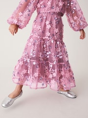 Berry Pink Embellished Long Sleeve Top and Skirt set (3-16yrs) - Image 5 of 9