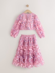 Berry Pink Embellished Long Sleeve Top and Skirt set (3-16yrs) - Image 7 of 9
