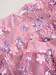 Berry Pink Embellished Long Sleeve Top and Skirt set (3-16yrs) - Image 8 of 9