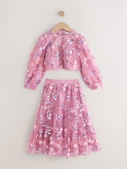 Berry Pink Embellished Long Sleeve Top and Skirt set (3-16yrs) - Image 9 of 9