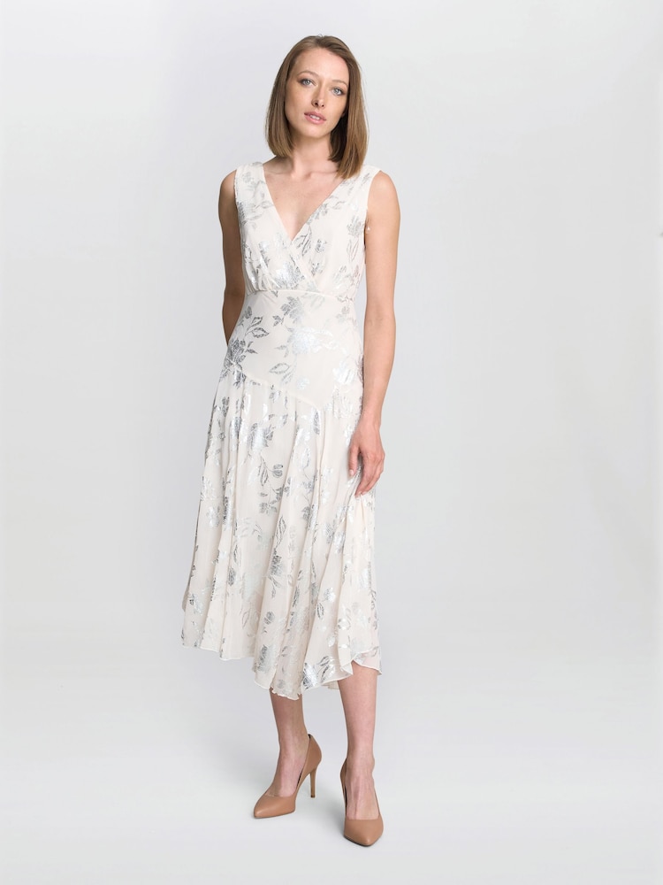 Gina Bacconi Natural Leanne Jacquard Dress - Image 1 of 6