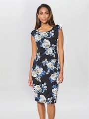 Gina Bacconi Black Cybil Floral Print Sleeveless Dress - Image 1 of 6