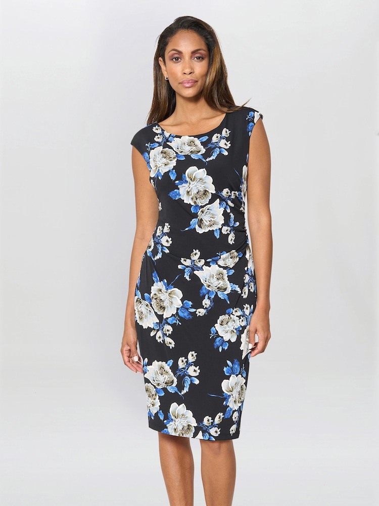 Gina Bacconi Black Cybil Floral Print Sleeveless Dress - Image 1 of 6