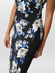 Gina Bacconi Black Cybil Floral Print Sleeveless Dress - Image 4 of 6
