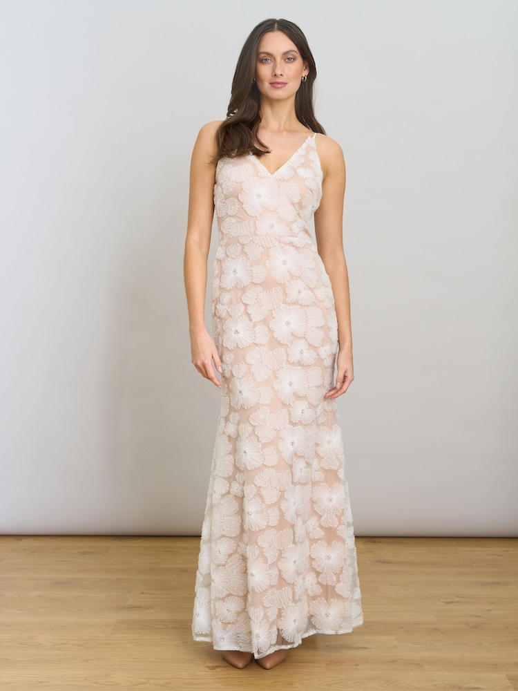 Gina Bacconi White Eleni Beaded Soutache Maxi Dress - Image 1 of 8
