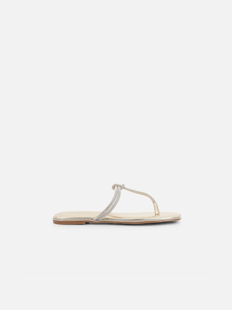 Simmi London Gold Oriole Diamant T-Bar Flat Sandals - Image 2 of 4 Simmi London Gold Oriole Diamant T-Bar Flat Sandals - Image 2 of 4