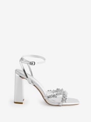 Simmi London Silver Lydia Diamante Block Heeled Sandals - Image 1 of 5