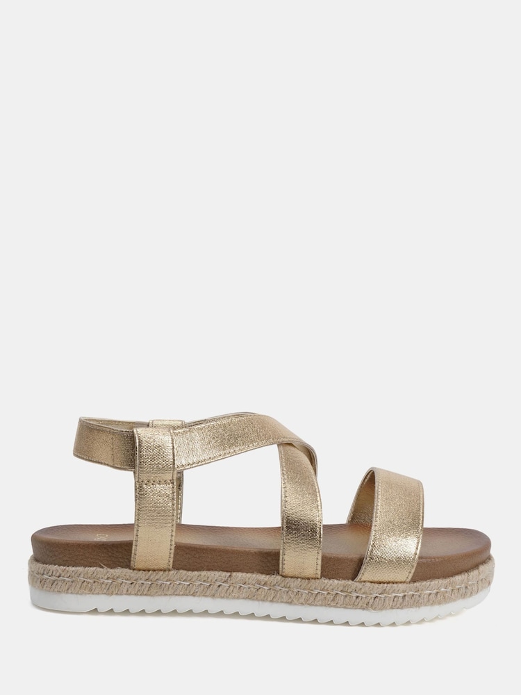 Novo Gold Wide Fit Tamara Elastic Cross Front Espadrille Flat Sandals - Image 2 of 6