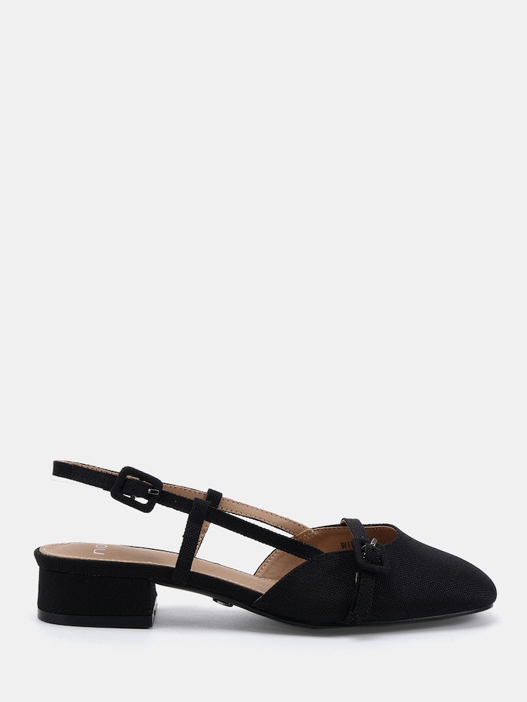 Novo Black Standard Fit Fiona Buckle Detail Slingback Low Heel Shoes - Image 2 of 6