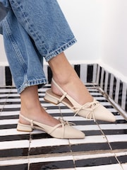 Novo White Standard Fit Fleur Point Bow Slingback Flat Shoes - Image 1 of 6