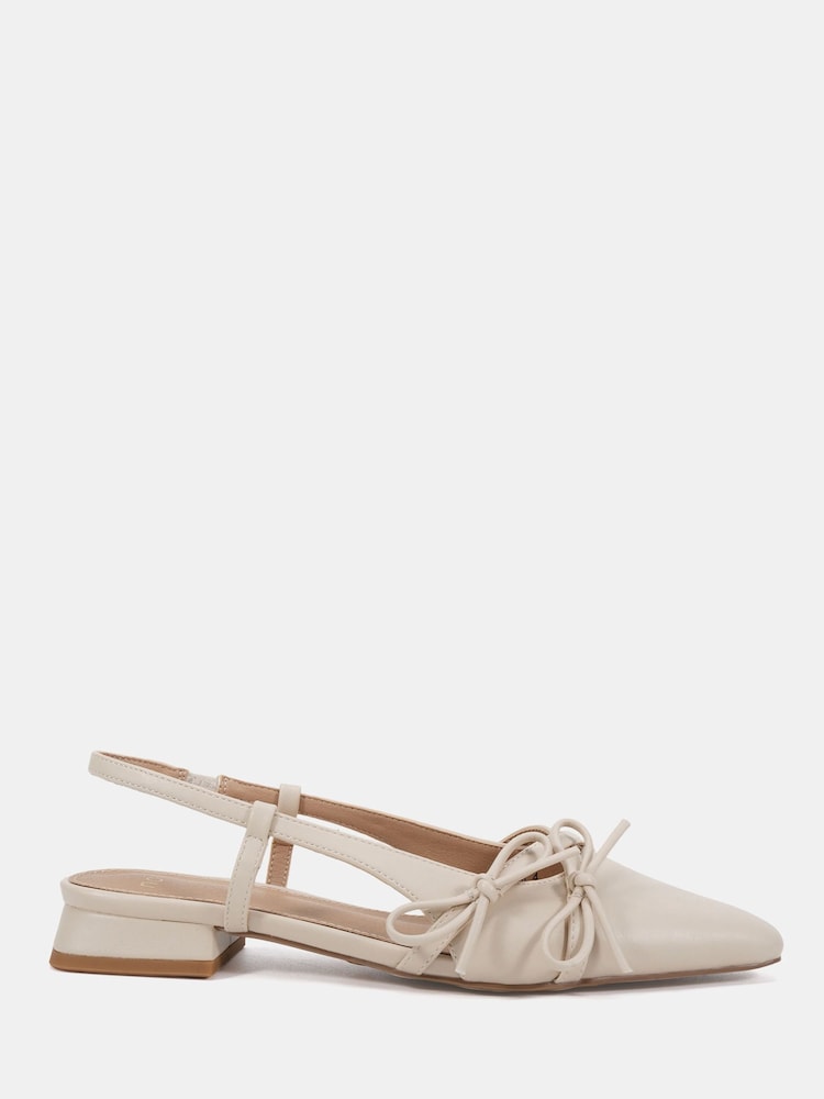 Novo White Standard Fit Fleur Point Bow Slingback Flat Shoes - Image 2 of 6