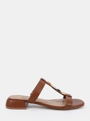 Novo Brown Standard Fit Trinity Hardware Stone Detail Mule Flat Sandals - Image 2 of 6