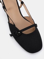 Novo Black Wide Fit Fiona Buckle Detail Slingback Low Heel Shoes - Image 5 of 6