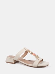 Novo White Wide Fit Trinity Hardware Stone Detail Mule Flat Sandals - Image 3 of 6