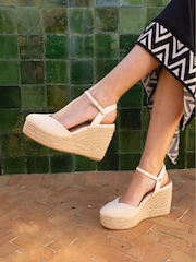 Novo White Wide Fit Brielle Closed Toe Platform Espadrille Sandals - Image 1 of 6