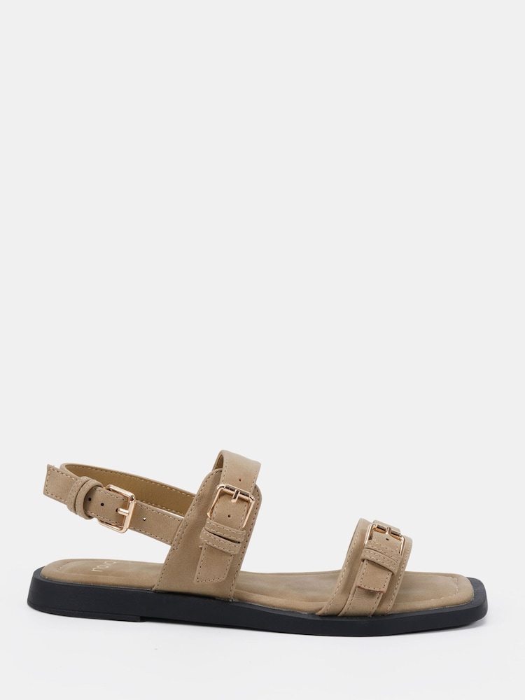 Novo Natural Wide Fit Teagan Buckle Detail Double Strap Flat Sandals - Image 2 of 6 Novo Natural Wide Fit Teagan Buckle Detail Double Strap Flat Sandals - Image 2 of 6