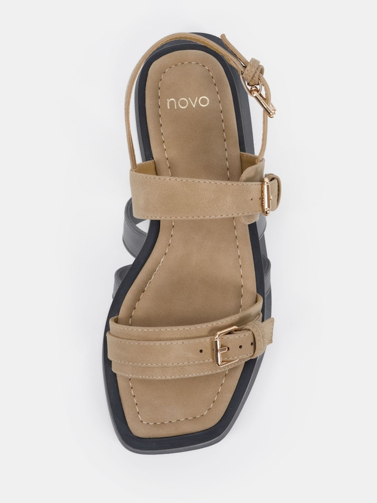 Novo Natural Wide Fit Teagan Buckle Detail Double Strap Flat Sandals - Image 6 of 6 Novo Natural Wide Fit Teagan Buckle Detail Double Strap Flat Sandals - Image 6 of 6