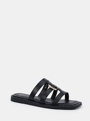 Novo Black Wide Fit Talia Ring Hardware Detail Strappy Mule Sandals - Image 3 of 6