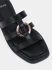 Novo Black Wide Fit Talia Ring Hardware Detail Strappy Mule Sandals - Image 5 of 6