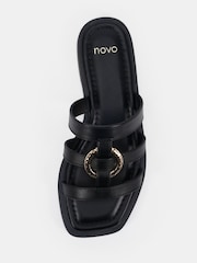 Novo Black Wide Fit Talia Ring Hardware Detail Strappy Mule Sandals - Image 6 of 6
