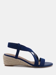 Novo Blue Wide Fit Brody Elastic Cross Front Low Wedge Sandals - Image 2 of 5