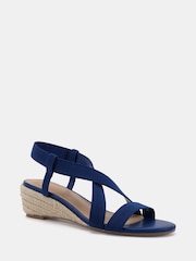Novo Blue Wide Fit Brody Elastic Cross Front Low Wedge Sandals - Image 3 of 5
