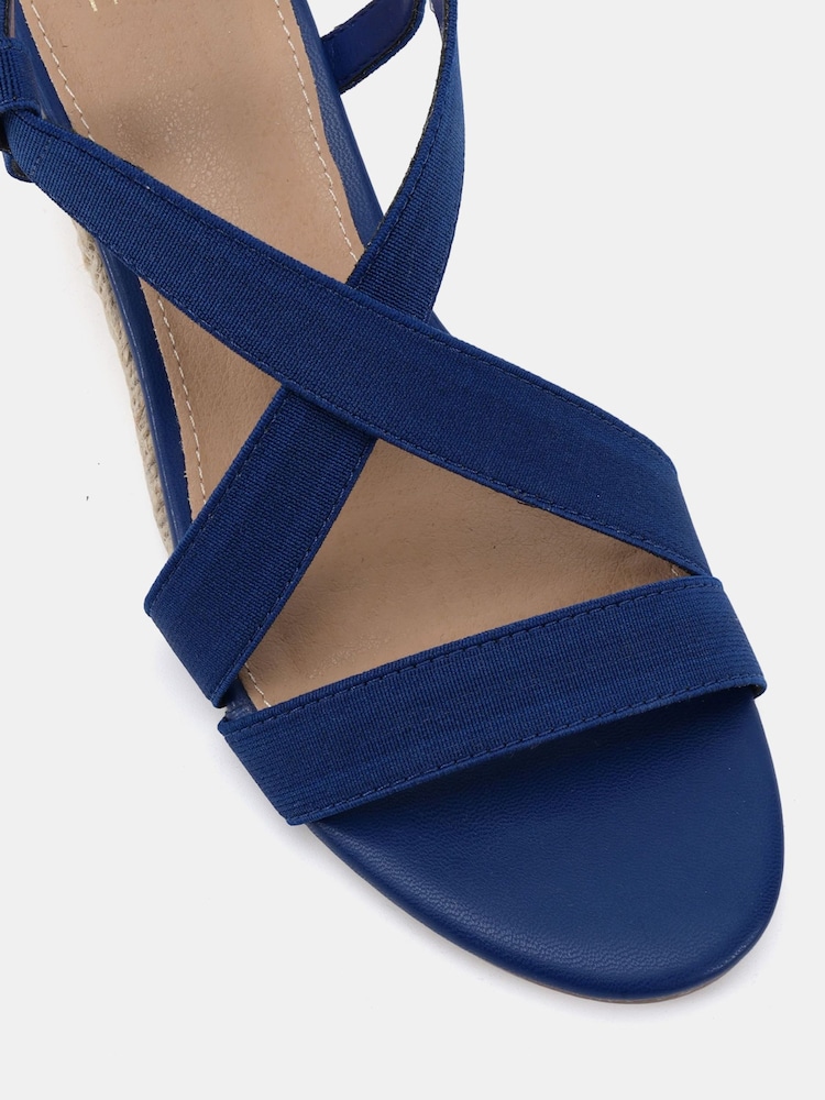 Novo Blue Wide Fit Brody Elastic Cross Front Low Wedge Sandals - Image 5 of 5 Novo Blue Wide Fit Brody Elastic Cross Front Low Wedge Sandals - Image 5 of 5