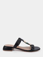 Novo Black Standard Fit Trinity Hardware Stone Detail Mule Flat Sandals - Image 2 of 5