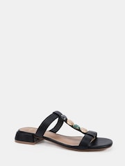 Novo Black Standard Fit Trinity Hardware Stone Detail Mule Flat Sandals - Image 3 of 5