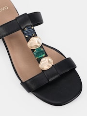Novo Black Standard Fit Trinity Hardware Stone Detail Mule Flat Sandals - Image 5 of 5