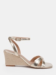 Novo Gold Tone Standard Fit Bexley Cross Front Ankle Strap Wedge Sandals - Image 2 of 6
