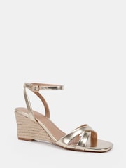Novo Gold Tone Standard Fit Bexley Cross Front Ankle Strap Wedge Sandals - Image 3 of 6