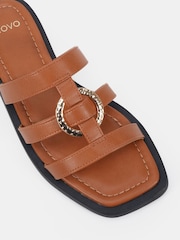 Novo Brown Wide Fit Talia Ring Hardware Detail Strappy Mule Sandals - Image 5 of 6
