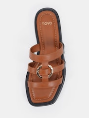 Novo Brown Wide Fit Talia Ring Hardware Detail Strappy Mule Sandals - Image 6 of 6