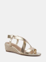 Novo Gold Wide Fit Brody Elastic Cross Front Low Wedge Sandals - Image 3 of 6
