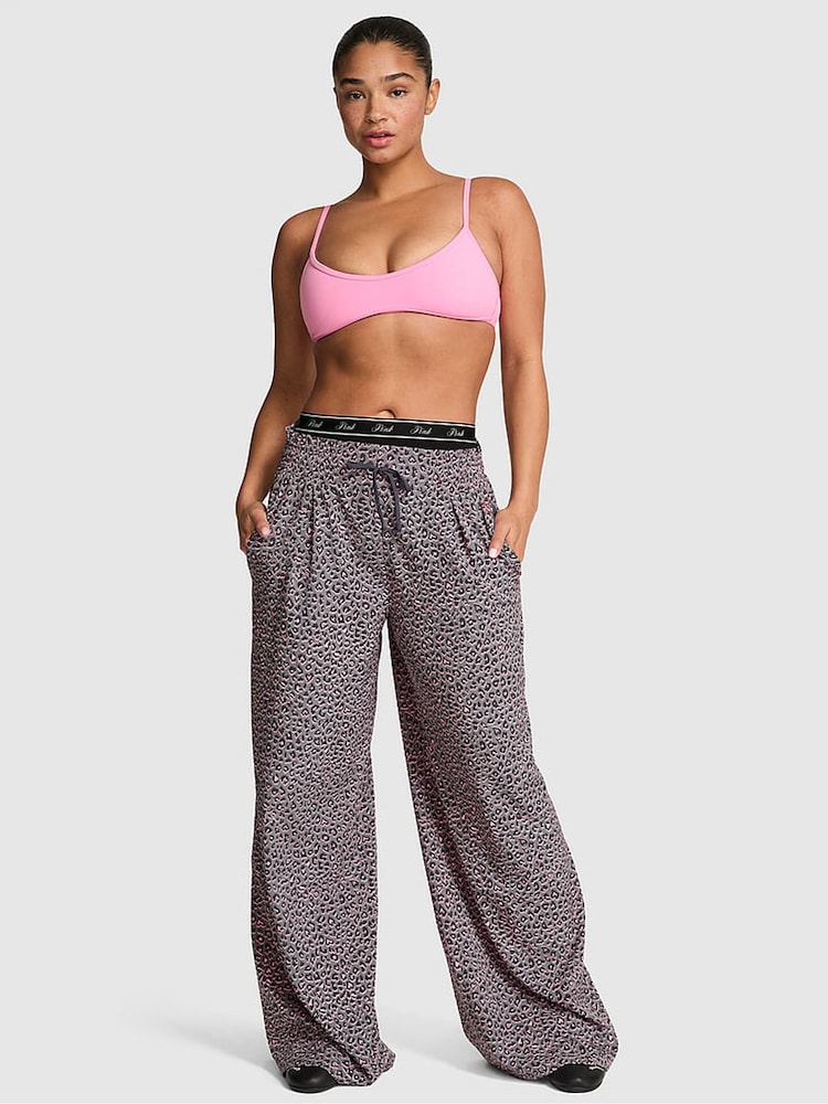 Victoria's Secret Pink Twilight Grey Leopard Woven Wide Leg Trousers - Image 1 of 2 Victoria's Secret Pink Twilight Grey Leopard Woven Wide Leg Trousers - Image 1 of 2