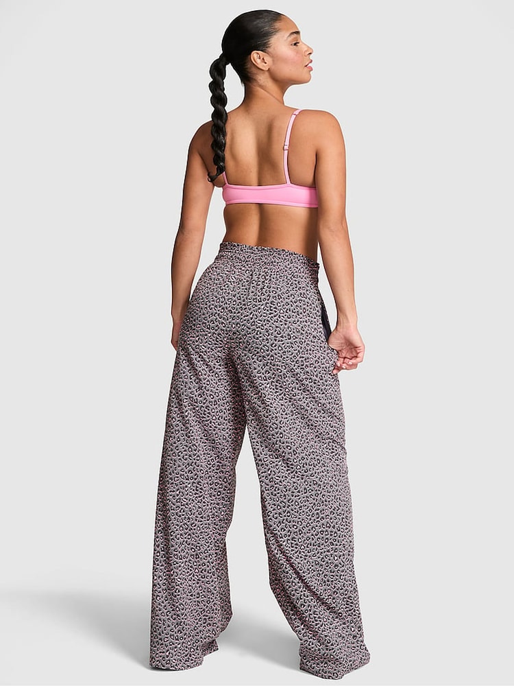Victoria's Secret Pink Twilight Grey Leopard Woven Wide Leg Trousers - Image 2 of 2 Victoria's Secret Pink Twilight Grey Leopard Woven Wide Leg Trousers - Image 2 of 2