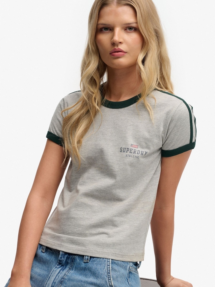 Superdry Grey Athletic Essentials Graphic Ringer T-Shirt - Image 1 of 5