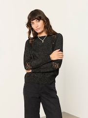 FatFace Felicity Black Lace Jumper - Image 1 of 6