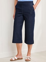 Cotton Traders Blue Wide Leg Crop Pull On Jeans - Image 1 of 4
