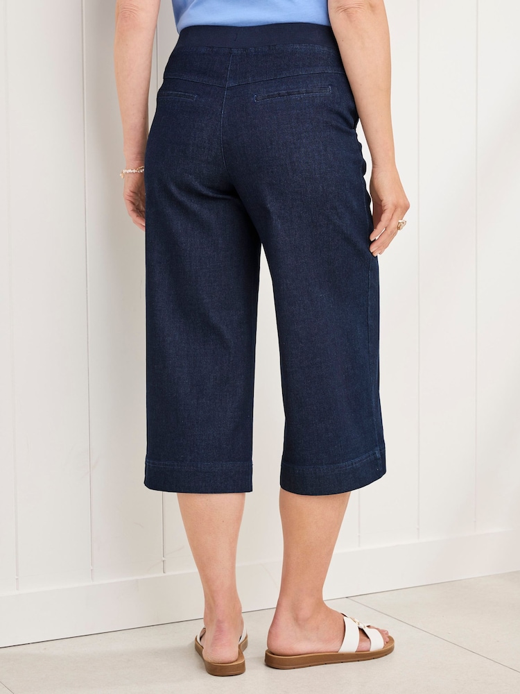 Cotton Traders Blue Wide Leg Crop Pull On Jeans - Image 2 of 4