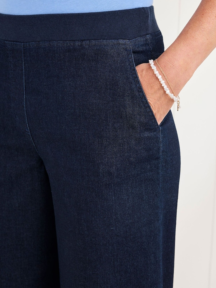 Cotton Traders Blue Wide Leg Crop Pull On Jeans - Image 4 of 4