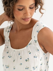 Pour Moi White/Blue Woven Double Cloth Square Neck Chemise - Image 2 of 4